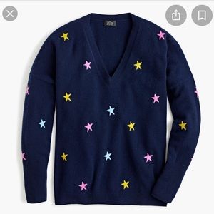 J. Crew Women’s Cashmere V-Neck Boyfriend Sweater with Stars (S)